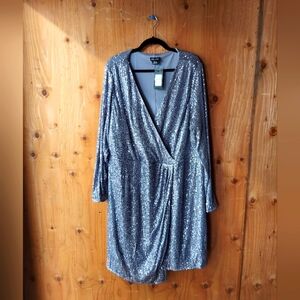 City Chic Sequin Metal Lined Faux Wrap Midi Party Dress Women's Size XXL/24